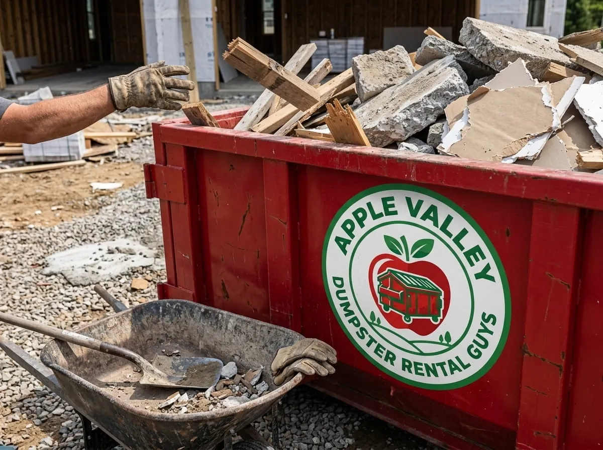 Roll-off container loaded with mixed construction and demolition debris in Apple Valley, Minnesota