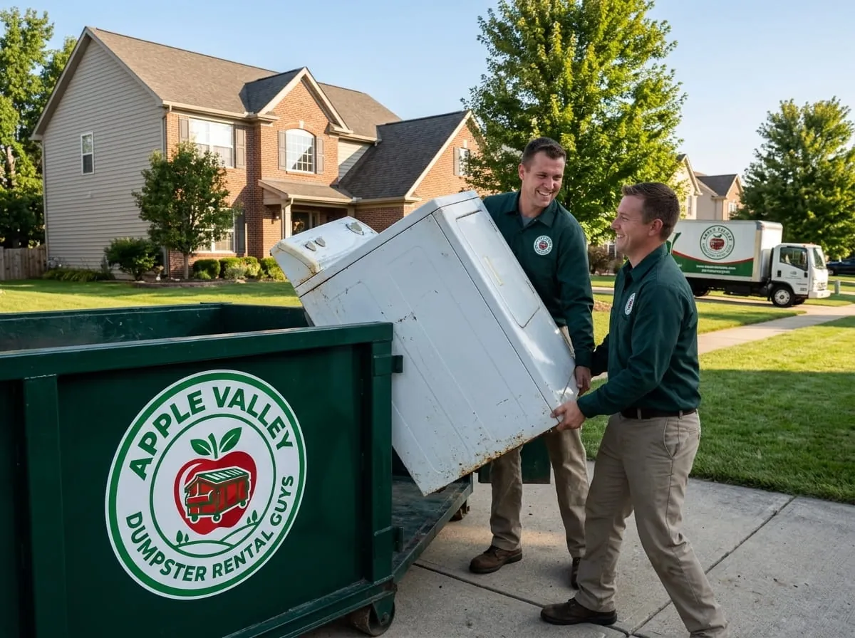 Household junk and furniture loaded into a roll-off dumpster in Apple Valley, Minnesota