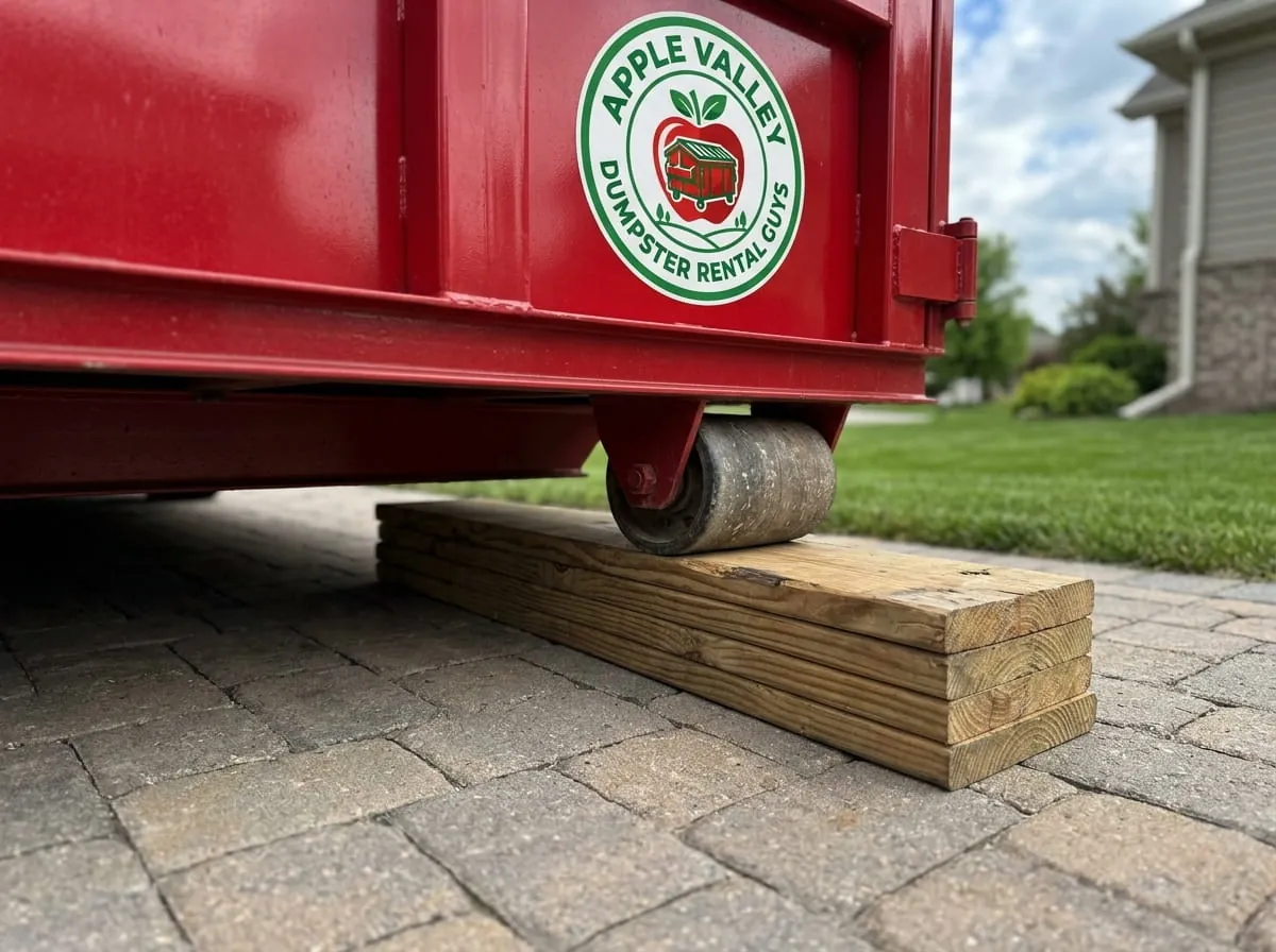 Roll-off dumpster on a residential driveway in Apple Valley, Minnesota Roll-off dumpster on a residential driveway in Apple Valley, Minnesota